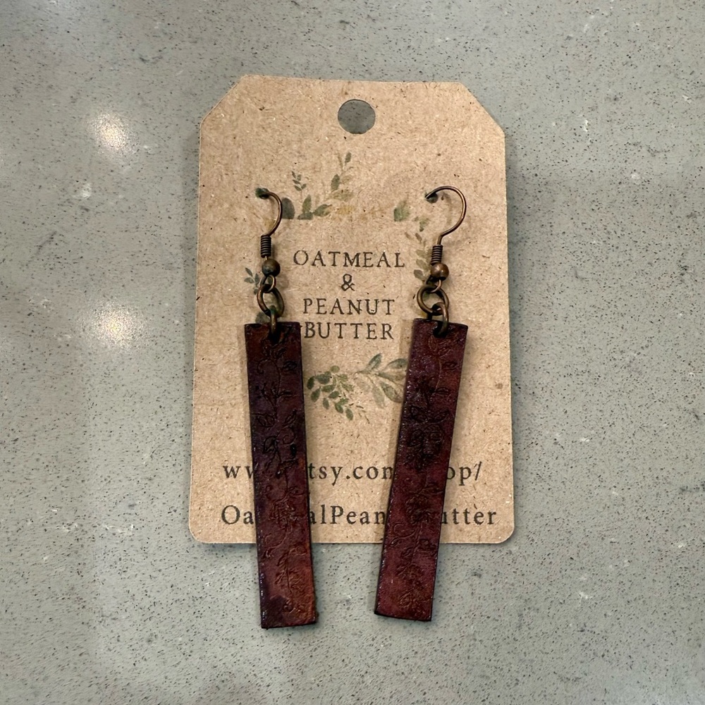 Oatmeal & Peanut Butter Boutique Brown Leather Earrings